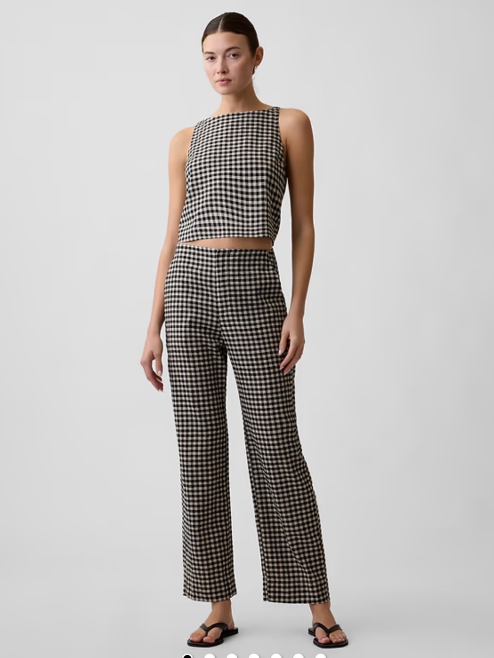 GAP High Rise Linen-Blend Straight Crop Black and White Gingham Pant.